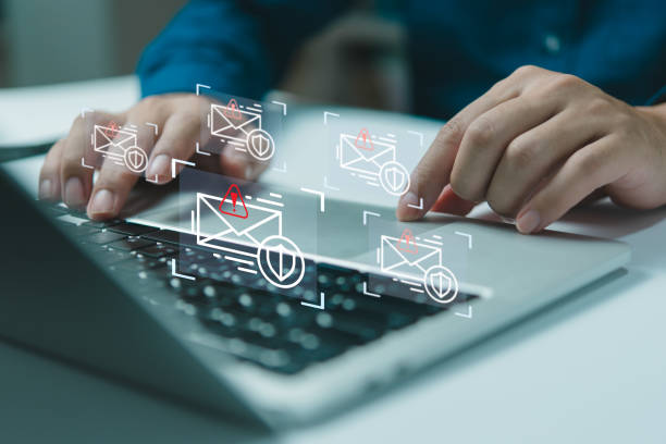 istock Alert email inbox notification in computer technology laptops and digital concepts warnings and scam information and networks. Internet safety online web security and virus protection are cyberspace 1856396198