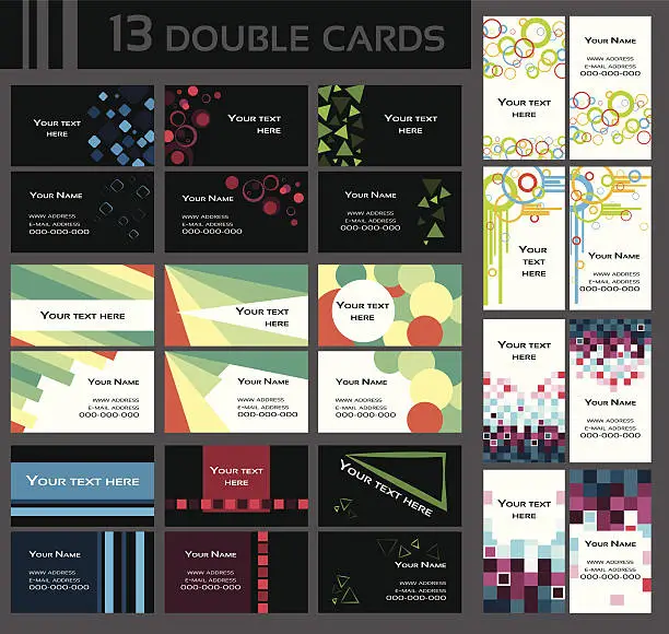 Vector illustration of Set of 13 double business cards,