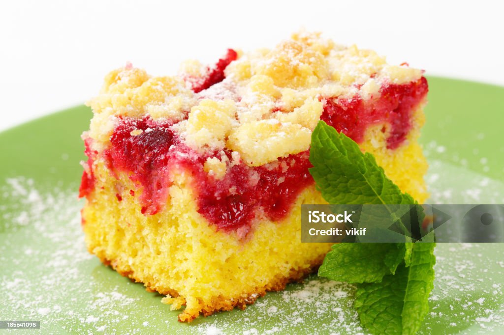 Raspberry cake Piece of raspberry crumb cake Baked Stock Photo