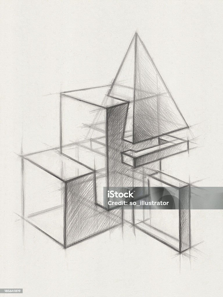 Solid Geometric Shapes Illustration of Geometric Shapes. It is a Pencil Drawing Abstract stock illustration