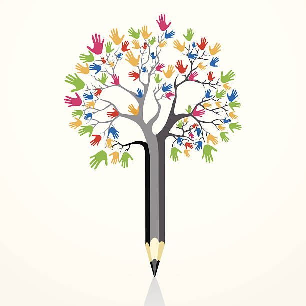 pencil tree hand vector art illustration