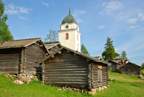 White church y barns photo
