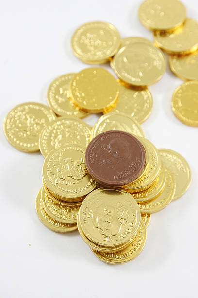 moeda de chocolate - chocolate coins imagens e fotografias de stock