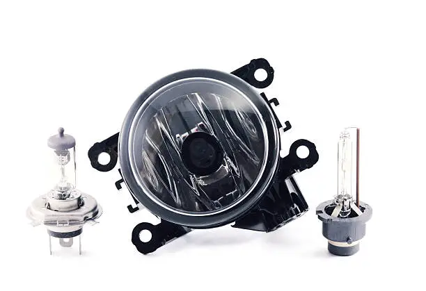 fog light, xenon and halogen lamps on a white background.