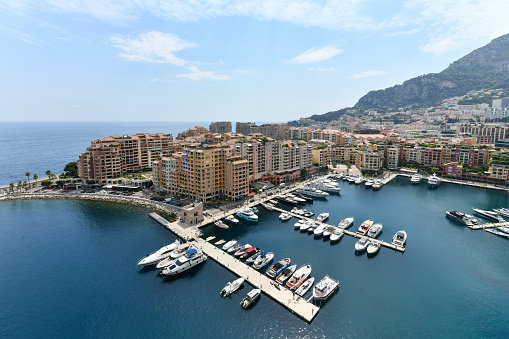 Monaco - Jul 23, 2022: Port Fontvieille is also known as Port of Fontvieille or Le Port de Fontvieille and it is situated in Monaco, which is situated on the Cote d'Azur, on the French Riviera.