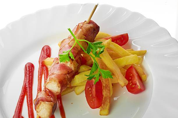 istock Grilled chicken and salad isolated on a white background 185646541