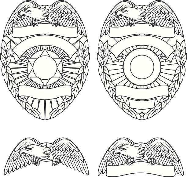 Police department badges and design elements High detailed police department badges and design elements. EPS 10 (no transparency, no gradient mesh) and 6000x6000 JPEG. police force stock illustrations