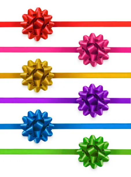 Colorful ribbons with bows on a white background