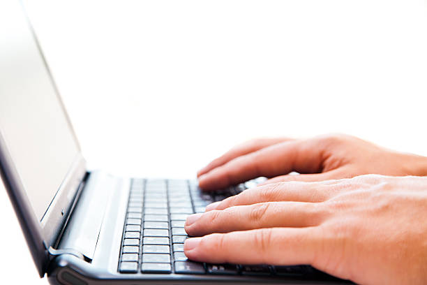 istock Businessman working on laptop over white 185647251