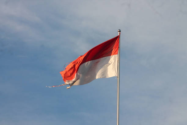 istock Old Indonesian flag on the wind 1856490756