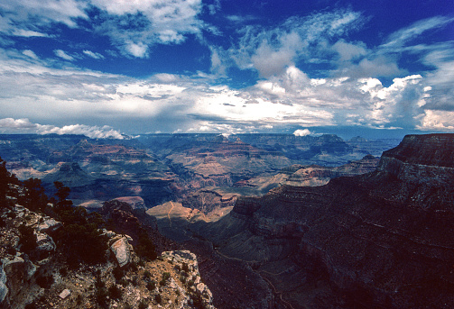 Grand Canyon NP - South Rim - Blue Sky & Deep Shadow - 1990. Scanned from Kodachrome 25 slide.