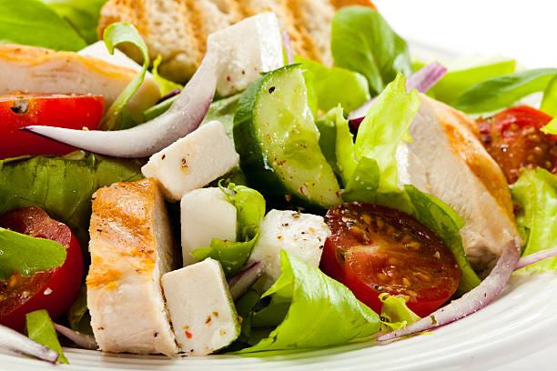 istock Vegetable salad with roasted chicken breast and feta 185659456