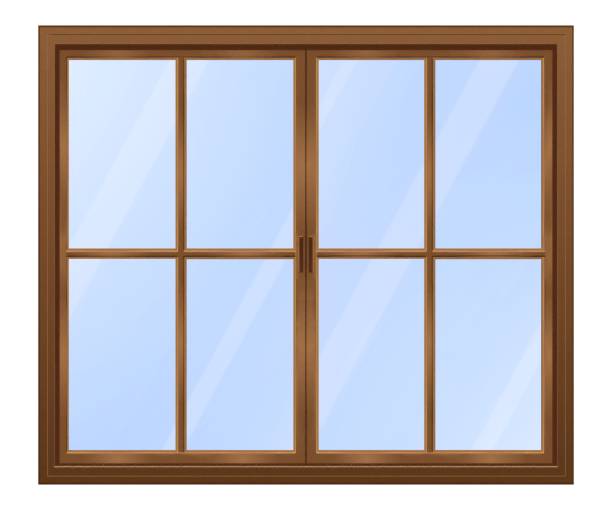 istock Western style retro double casement window/brown/with glass 1856599651