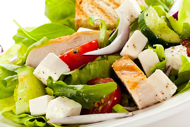 istock Vegetable salad with roasted chicken breast and feta 185660241