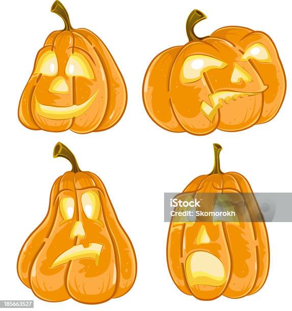 Хэллоуин Pumpkins Jack O Светильникам — стоковая векторная графика и другие изображения на тему Белый - Белый, Белый фон, Бутылочная тыква