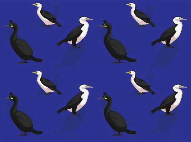 Vector illustration of Bird Shag Cormorant Cartoon Cute Seamless Wallpaper Background