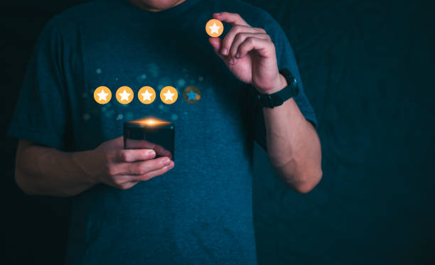 istock Customer services best excellent business rating experience. Satisfaction survey concept. user gives ratings to service experience on the online application, online marketing, and business processes. 1856661260