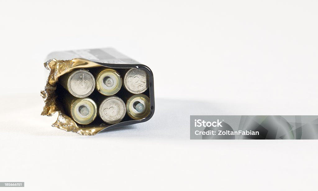 9V battery disassembled 9V battery disassembled on white background Accessibility Stock Photo