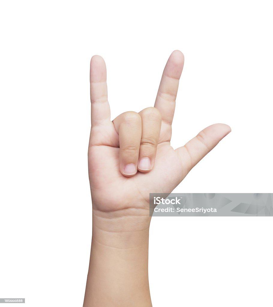 Mão da criança linguagem de sinais Eu te Amo - Foto de stock de Surdo royalty-free