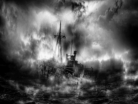 Digital illustration art. The ghost dark ship.