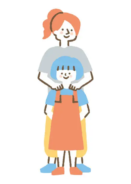 Vector illustration of Woman with hand on child's shoulder_Color