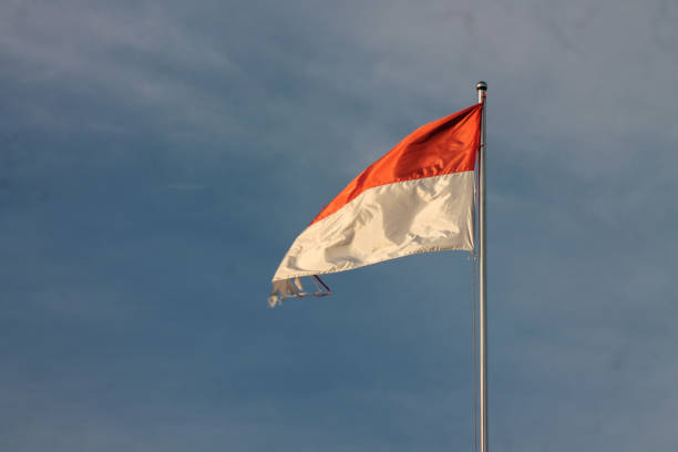 istock Old Indonesian flag on the wind 1856734203