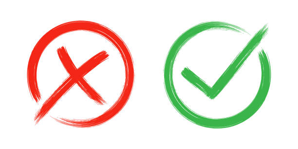 istock Two dirty grunge cross x and tick OK check marks in check boxes, hand drawn with brush strokes vector illustration 1856738960