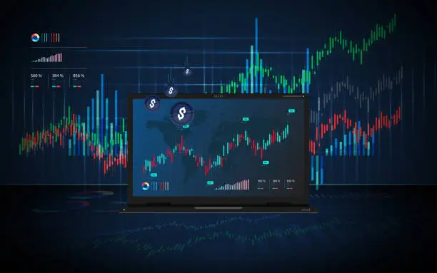 Vector illustration of Forex trading signals. Investment strategies and online trading signals on laptop concepts.