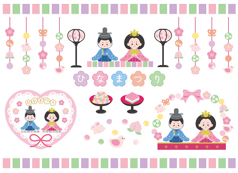 Cute Hinamatsuri vector illustration set.
