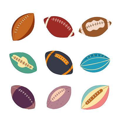 american football ball set cartoon. college field, texture sport, pigskin footbal american football ball sign. isolated symbol vector illustration