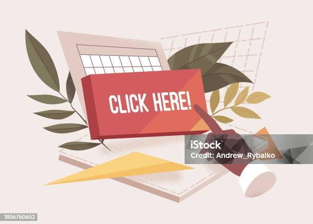 Click Hand Sign Red Click Here Red Button Black Hand Finger Point Sign Stock Illustration ...