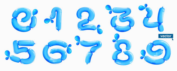 istock 0 to 9 logos. Number set made of blue clear water and dew drops. Eco-friendly realistic 3D twisted balloons. 1856761754
