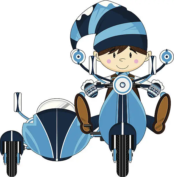 Vector illustration of Elf on Retro Scooter with Sidecar