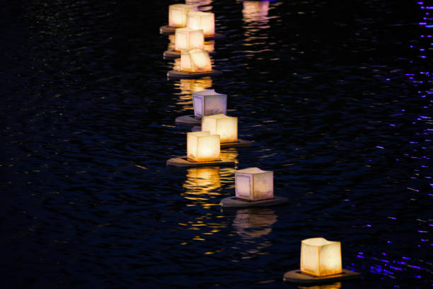 istock Water Lanterns on the Water Surface at Night 1856782265