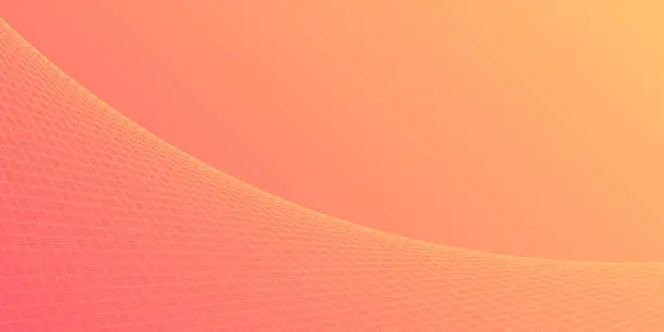 Vector illustration of Geometric background with curved 3D grid - Trendy Orange gradient