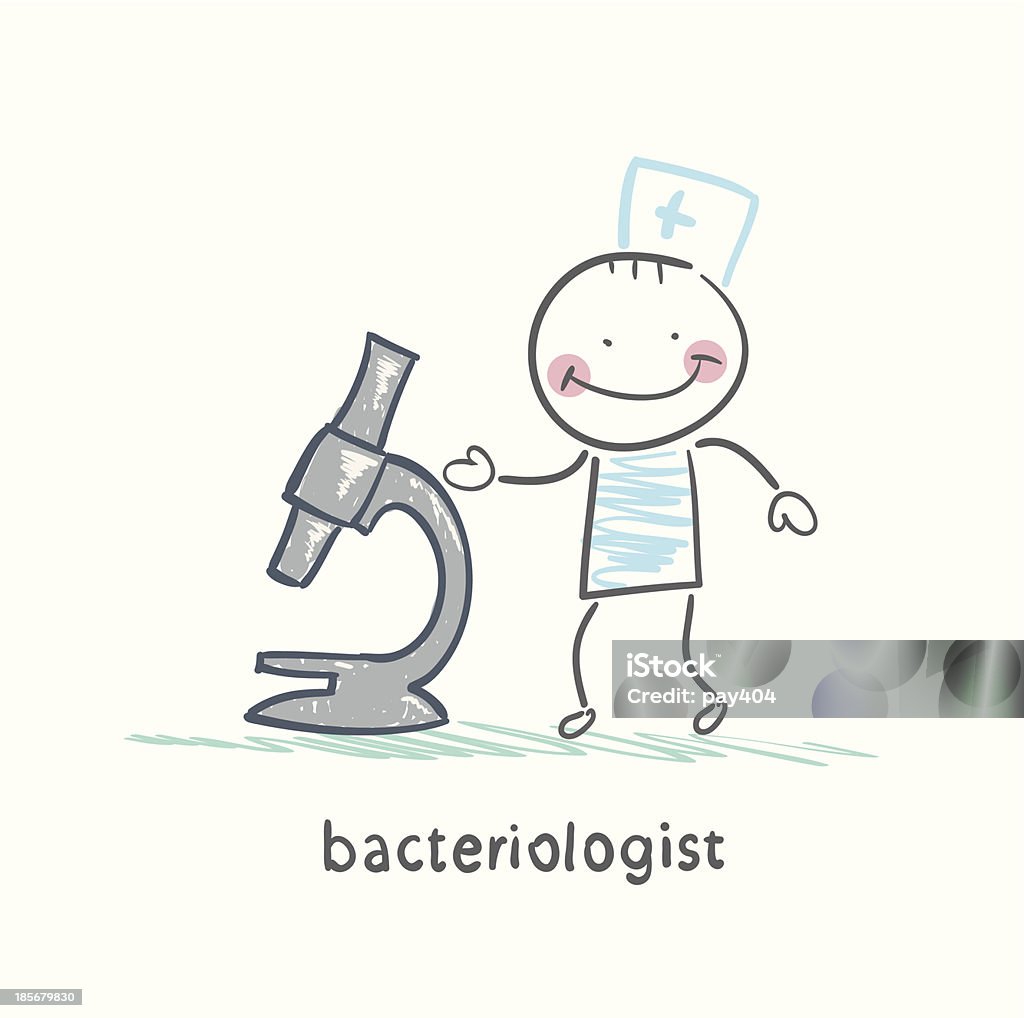 bacteriologist 부러워합니다 현미경 - 로열티 프리 Bacteriologist 벡터 아트