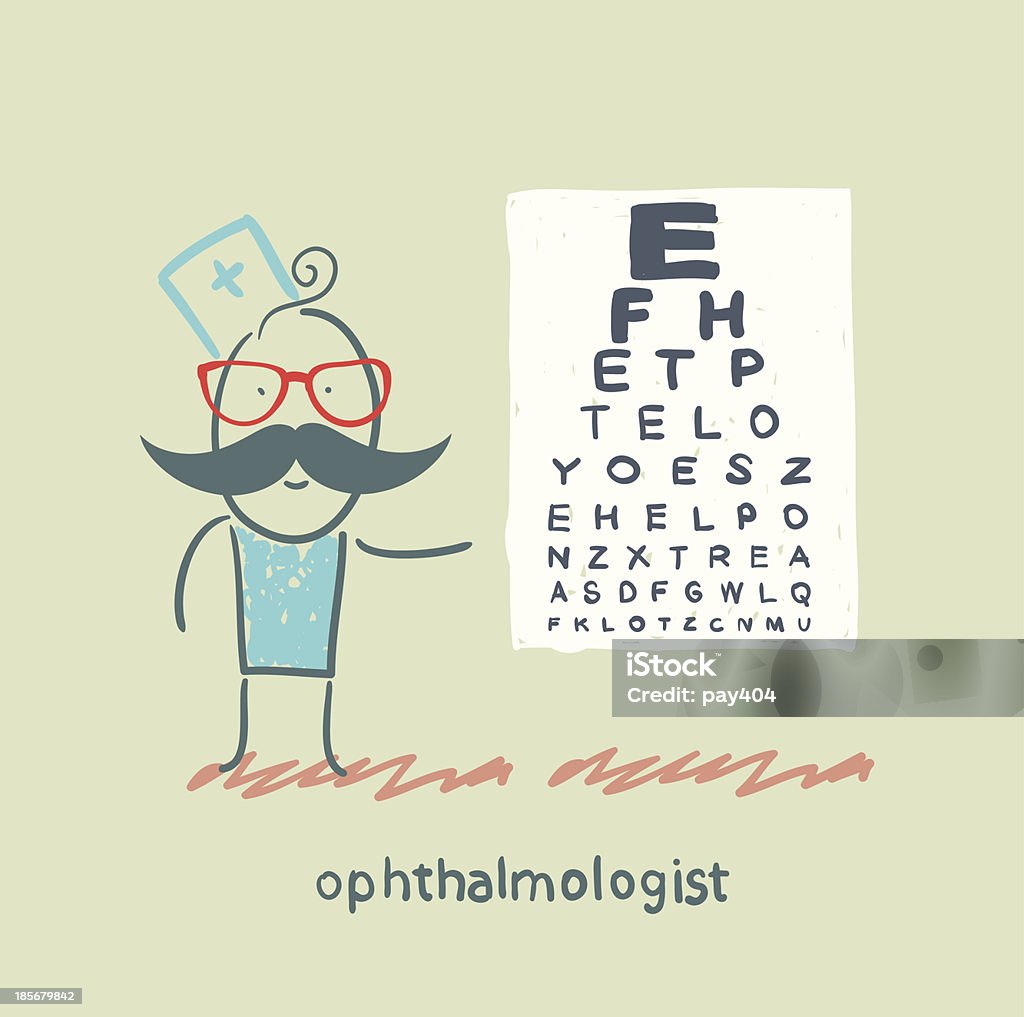 ophthalmologist near the table ophthalmologist near the table with the letters Adult stock vector