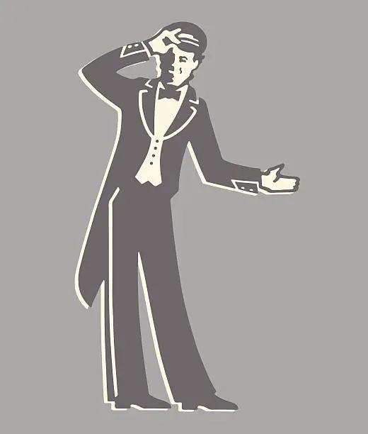 Vector illustration of Doorman Gesturing