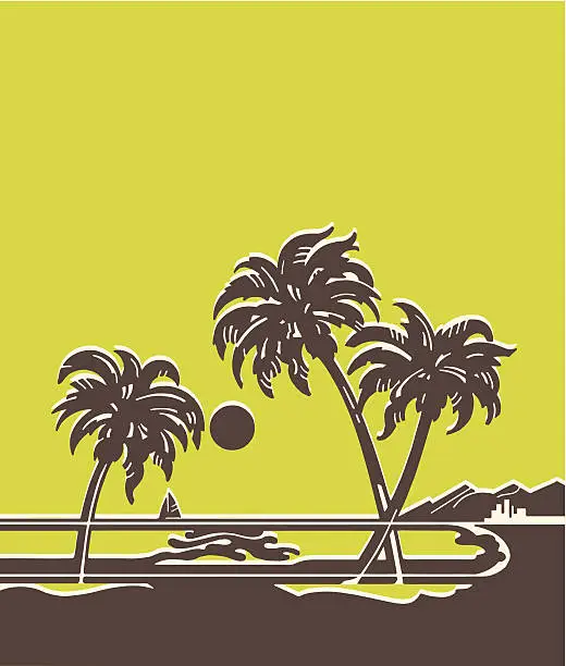 Vector illustration of Tropical Landscape With Palm Trees