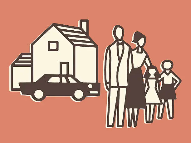 Vector illustration of Family, House, and Car