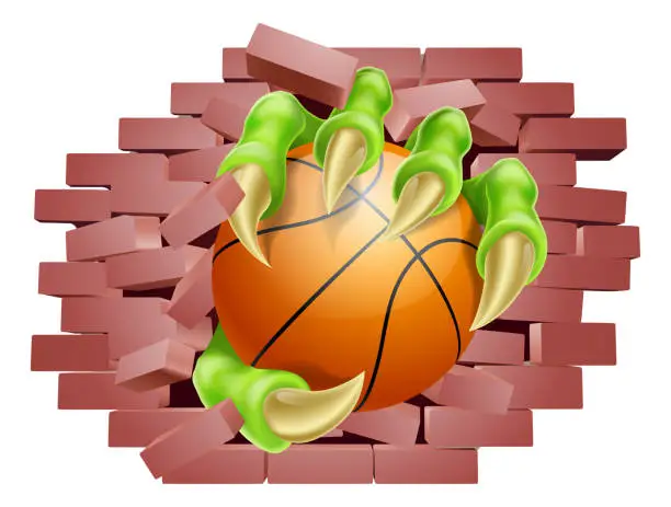 Vector illustration of Basketball Ball Claw Breaking Through Wall