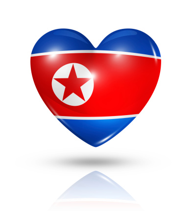 Love North Korea symbol. 3D heart flag icon isolated on white with clipping path