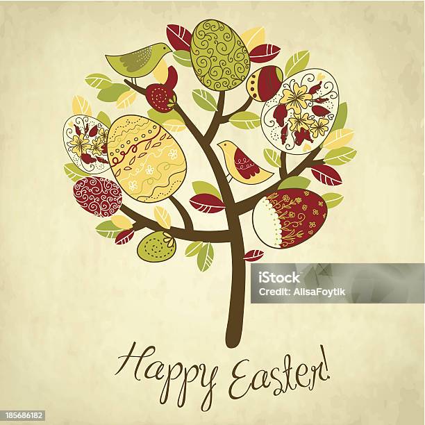 Ilustración de Tarjeta De Pascua Con Huevos Árbol Y Pájaros y más Vectores Libres de Derechos de Abril - Abril, Cabeza de flor, Celebración - Ocasión especial
