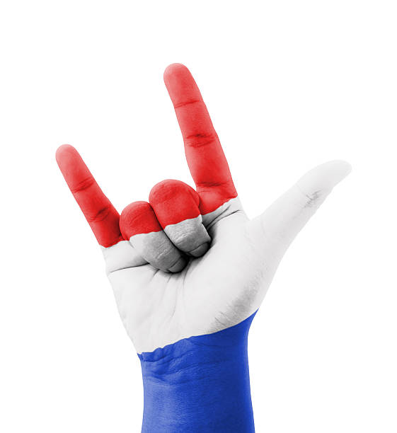 istock Hand making I love you sign, Netherlands flag painted 185686206