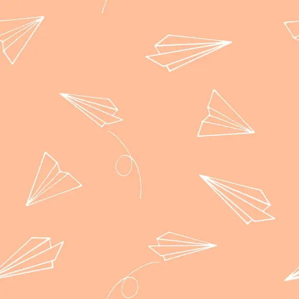 Vector illustration of paper plane seamless pattern hand drawn in doodle style. background for wallpaper, wrapping paper, textile