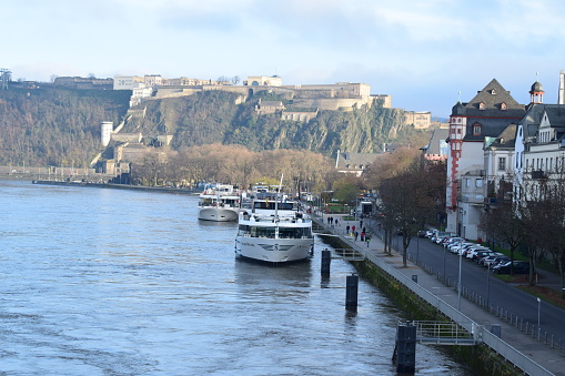 Koblenz, Germany - 12/07/2023: Mosel on the last kilometer in Koblenz