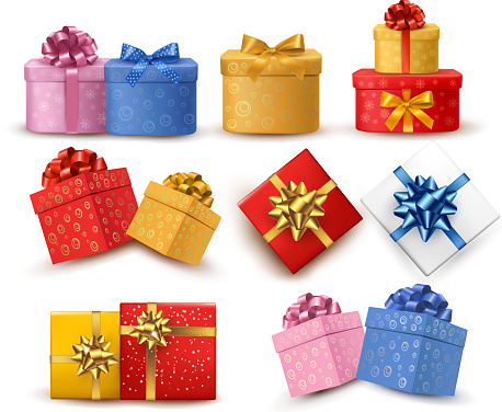 Collection Of Color Gift Boxes With Bows And Ribbons Stock Illustration ...