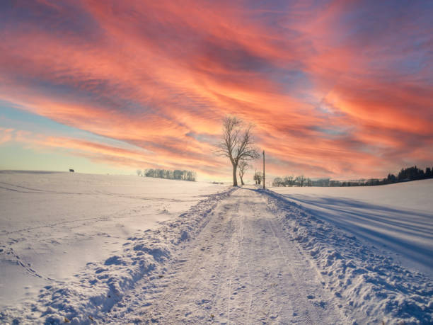istock winter landscape with snow and road 1856920727