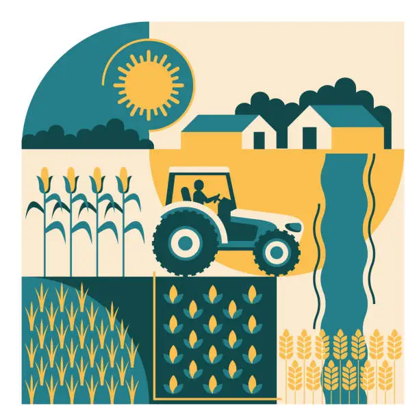 Vector illustration of Land Use Management, Sustainable Agriculture