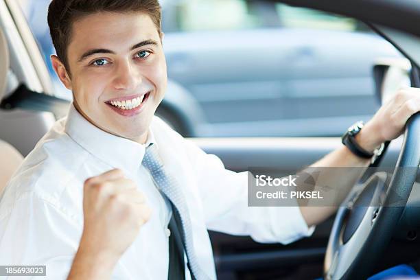 Excited Man Driving A Car Stock Photo - Download Image Now - Driving, Excitement, Men